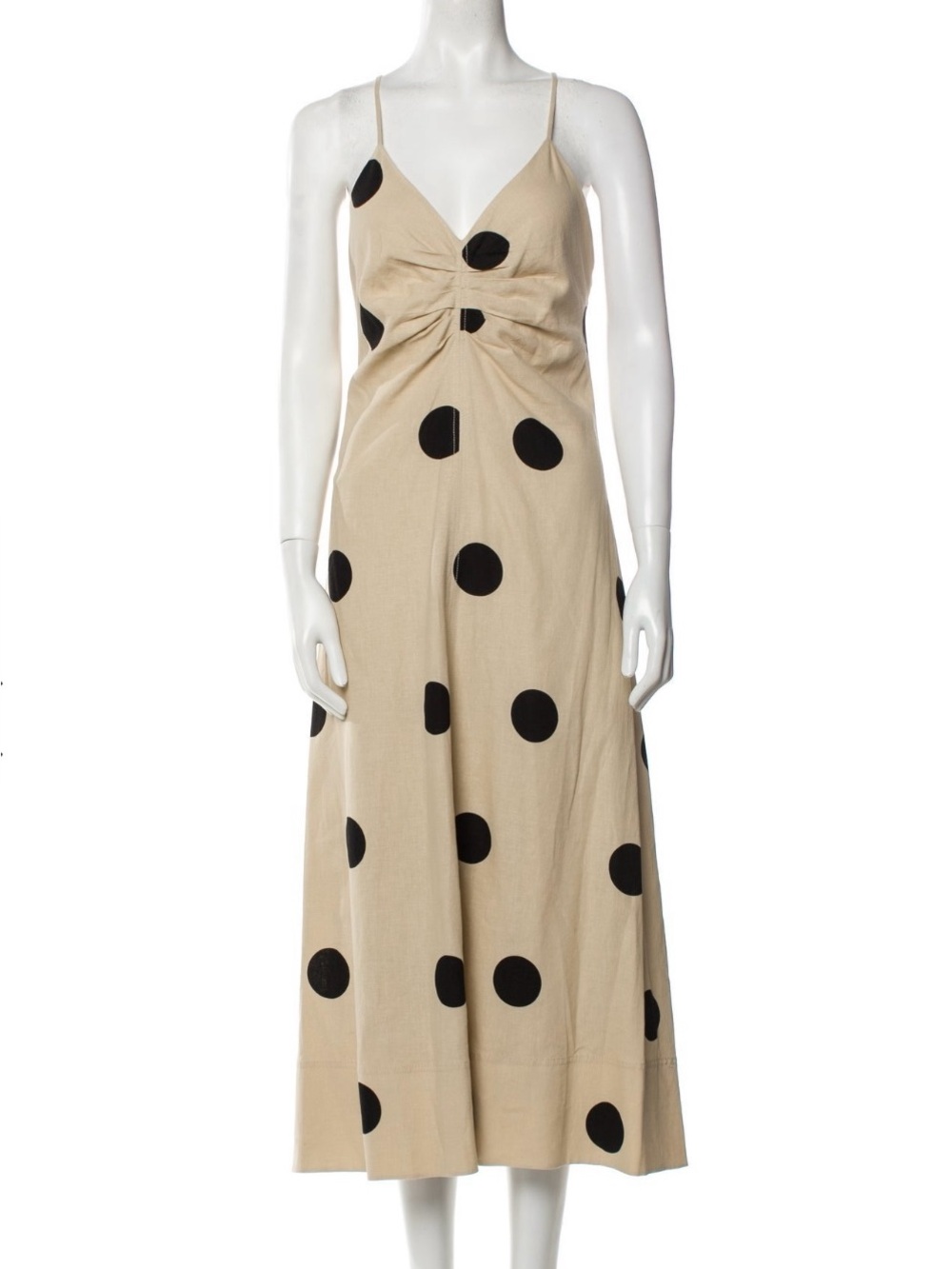 Tanya Taylor Beige Polka Dot Spaghetti Strap Midi Dress
